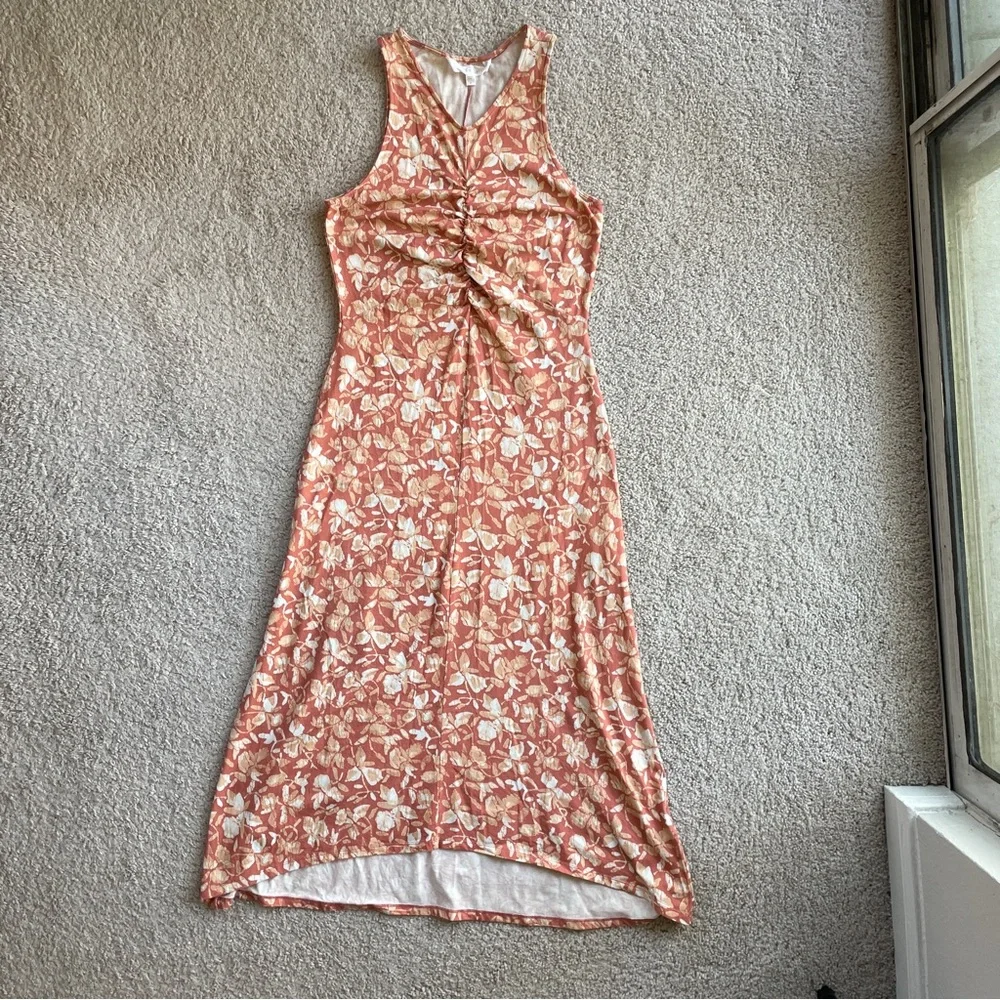 Soft Joie Orange Floral Empire Waist Fitted Bodycon Sleeveless Maxi Dress Medium